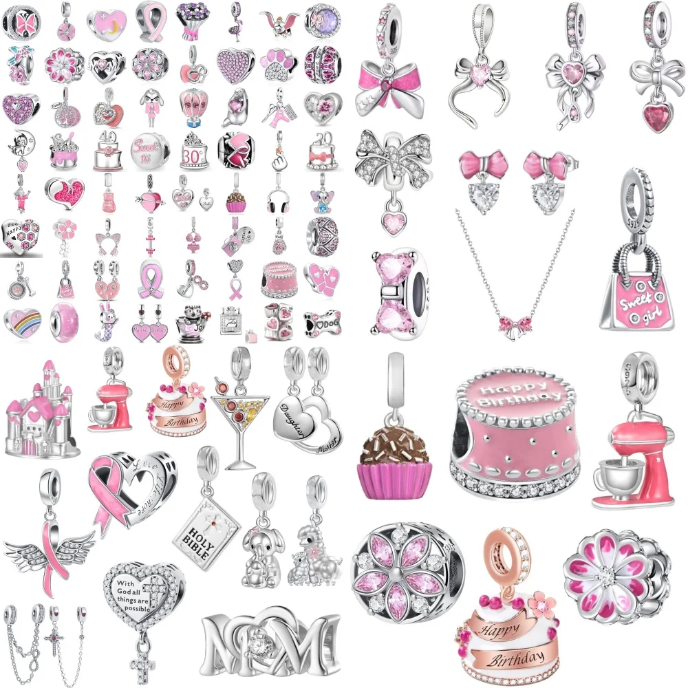 Fashionable Pink Heart Shape,Cake Bead Bow,Camera Pendant,925 Silver,Fit Original Bracelet DIY Accessories Exquisite Jewelry