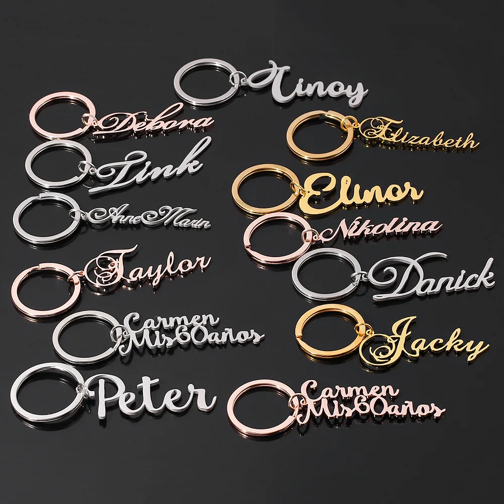 Custom Name Tag Keychain Personalized Letters Stainless Steel Key Chain Ring For Women Men Father's Day Mother's Day