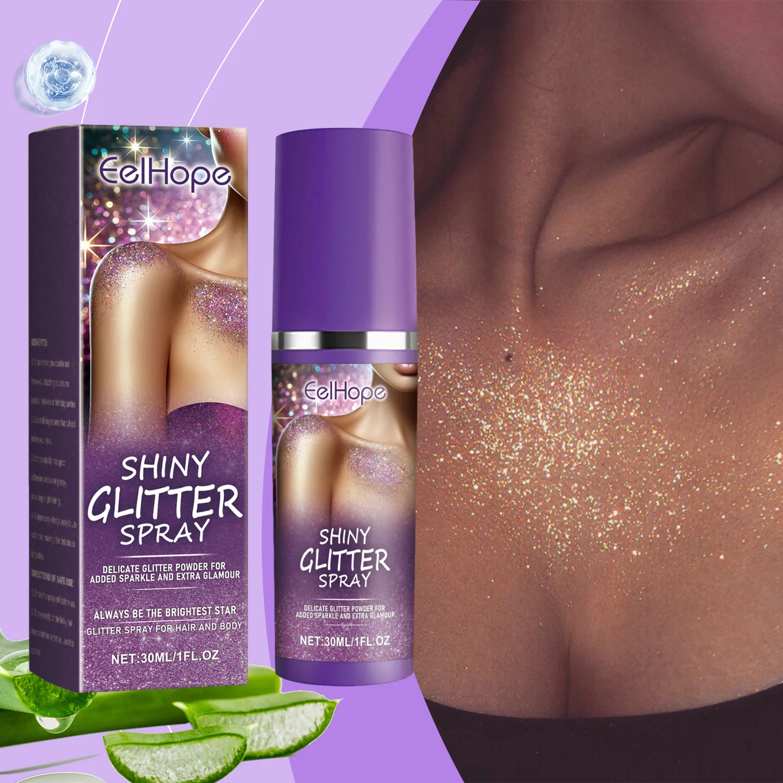 Corpo glitter spray roupas iluminador em pó de secagem rápida pó universal multiuso gloss spray rosto cintilante brilho