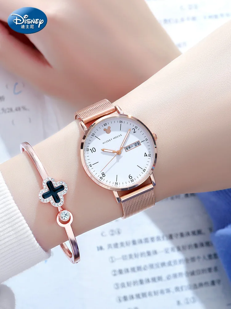 Disney Mickey Mouse Fashion Quartz Watch for Women Luminous Hands Date Week Feature Trendy Sky Stars Design Female Wristwatch