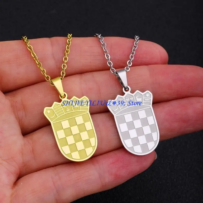E21F Croatia Map Pendant Necklace Fashionable Croatian Flag Neckchains Adjustable Ethnic Collarbone Chains Couple Jewelry