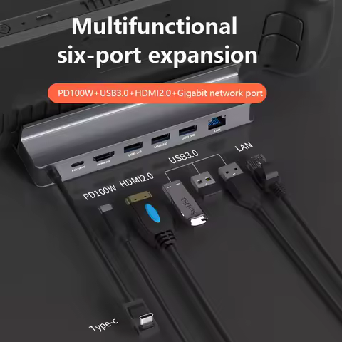 6-in-1 USB Hub Docking Station with HDMI (4K60HZ) 1000Mbps RJ45 3*5Gbps USB3.0 for ROG/Steam Deck