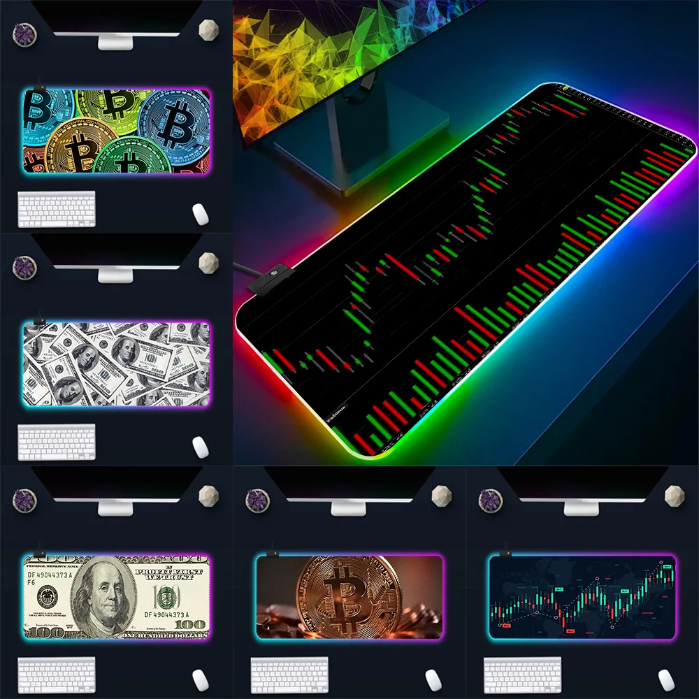 Stock Markets, Forexs, Bitcoins RGB Pc Gamer Keyboard Mouse Pad Mousepad LED Glowing Mouse Mats Rubber Gaming Computer Mausepad