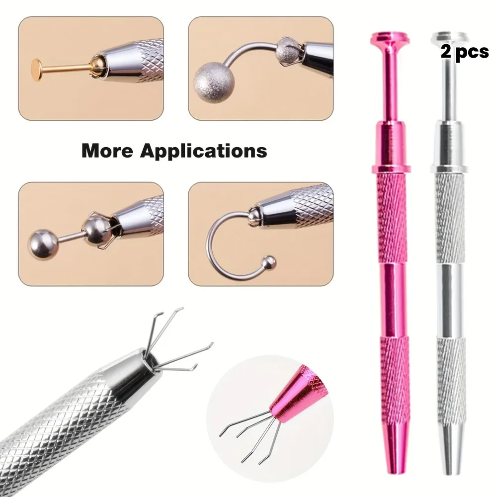 2pcs Piercing Ball Grabber Tool, Stainless Steel Jeweler's Pickup Tool, 4 Prong Ball Holder for Piercing Jewelry, Beads