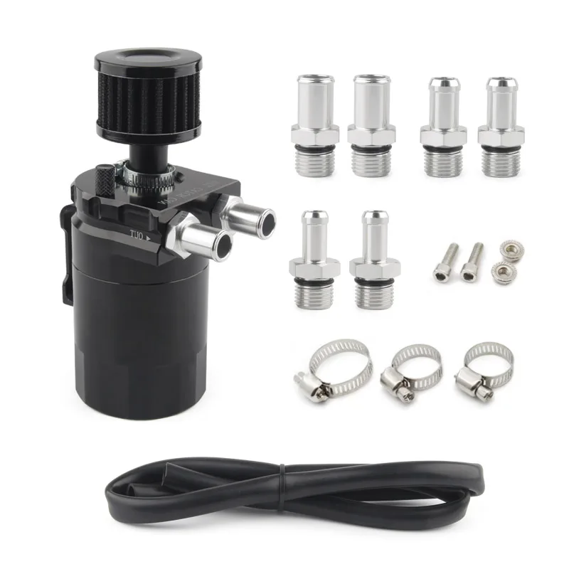 2 Holes Universal Baffled Aluminum Oil Trap Reservoir Fuel Catch Tank With Air Filter Red Black Oil Catch Can Kit