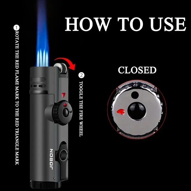 Jobon Metal Gas Butane Jet Flint Lighter Triple Torch Windproof Gas 3-Nozzle Turbo Grill Cigar Spray Gun Smoking Tool