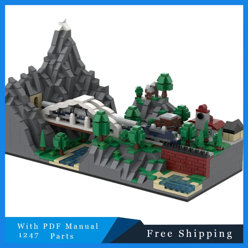 

1247PCS City Street View Moc Building Bricks Mountain Train Technology Modular Blocks Gifts Christmas Toys DIY Assembly Holiday