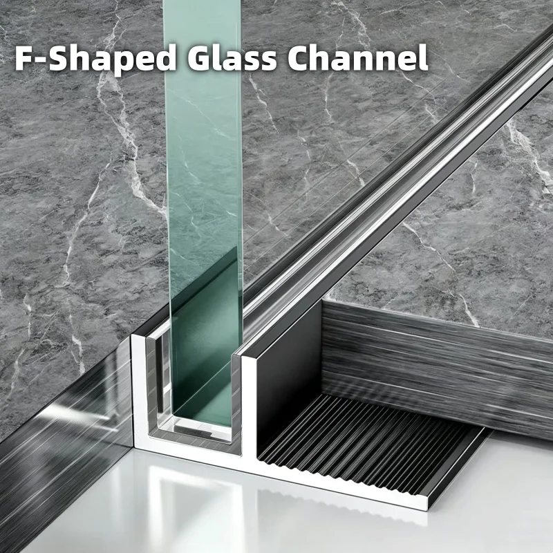 5Pack/1M Aluminum F Channel For Glass Sunken Shower Room Embedded Profile Home Decor Bathroom Partition U Edge Trim Strip Light