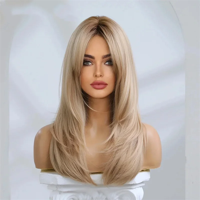 

Blonde Colored Frontal Wig Human Hair for Women Transparent 13X4 Lace Front Human Hair Wig with Dark Root Pre Plucked