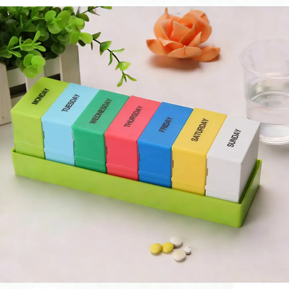 1Set 28-Compartment Weekly Pill Organizer Portable Medicine Case with 7 Days 4 Times Daily Dosing Rainbow Color Compact