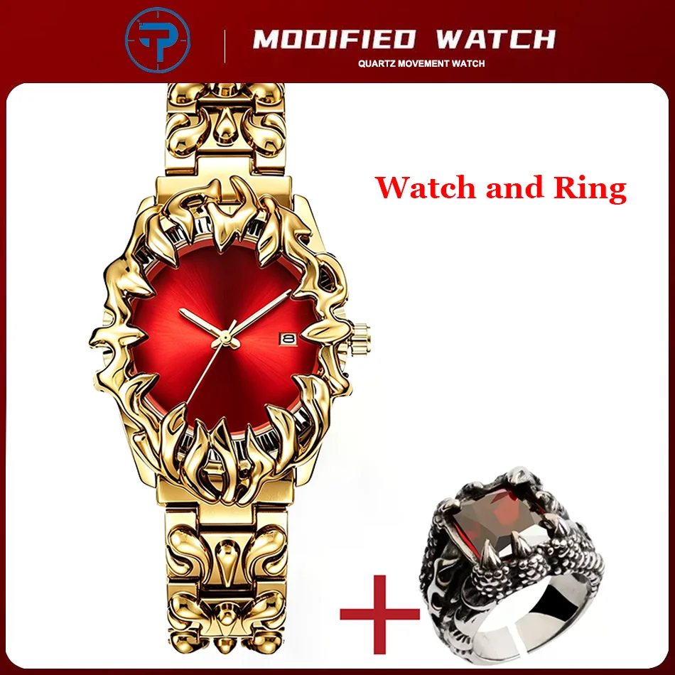 Men's Gothic Claw Quartz Watch Y2K Fashion Trendy Street Style Casual Wear New Stylish Design with Ring