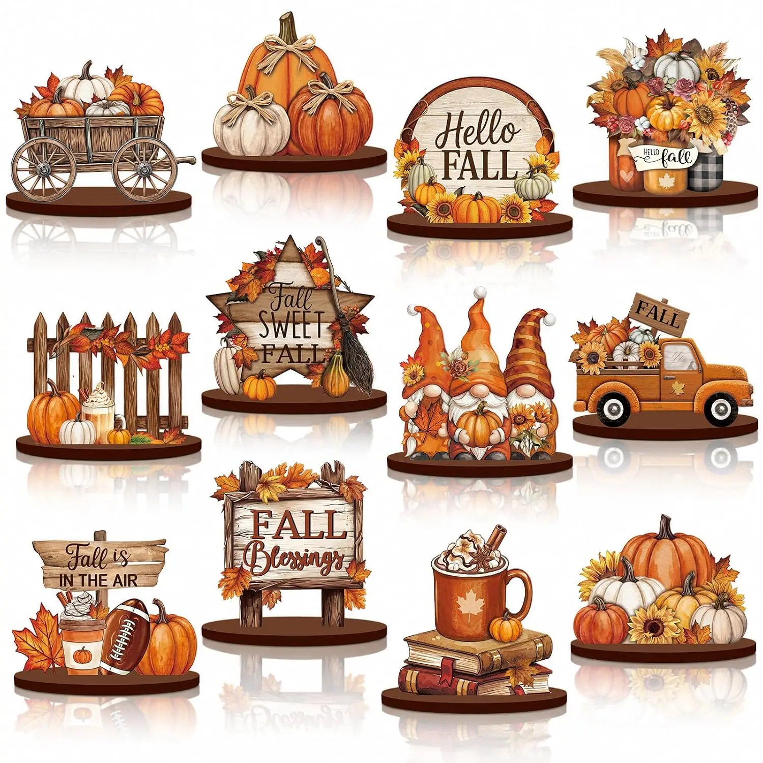 12 Pcs Fall Pumpkin Table Decor Maple Leaf Wooden Sign Centerpiece Autumn Harvest Home Party Decoration Ornament