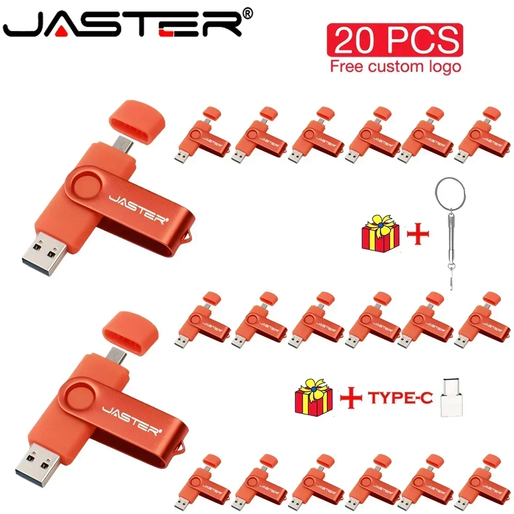 JASTER 20 PCS LOT USB Flash Drive 128GB OTG Memory Stick 64GB TYPE-C Pendrive 32GB White USB Stick 16GB Creative Gift U Disk 8GB