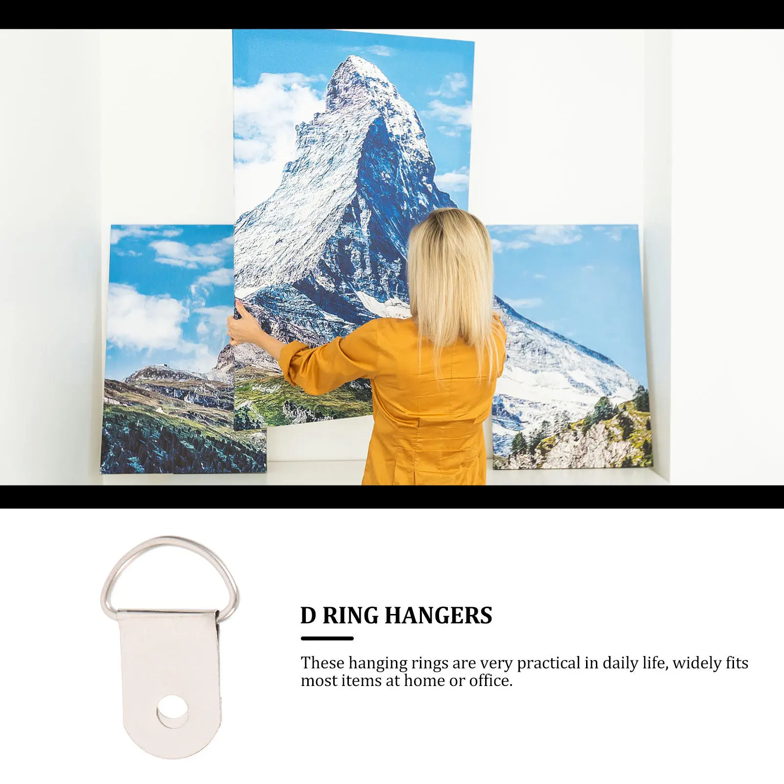 100Pcs Premium Iron Picture Hangers Wall Picture Hanger Metal Photo Frame Ring D Ring Hanger for Gallery Frames Wall Decor