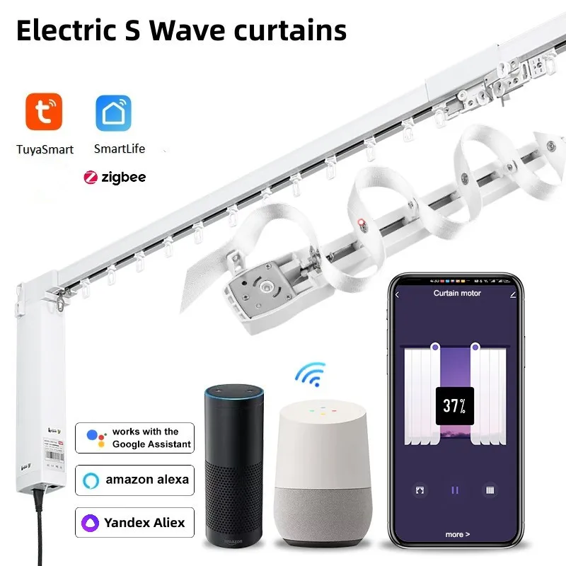 Tuya Zigbee  S wave Custom Trackripple Electric Curtain Alexa Google Alice Voice Control Smart Home System Motor Rail