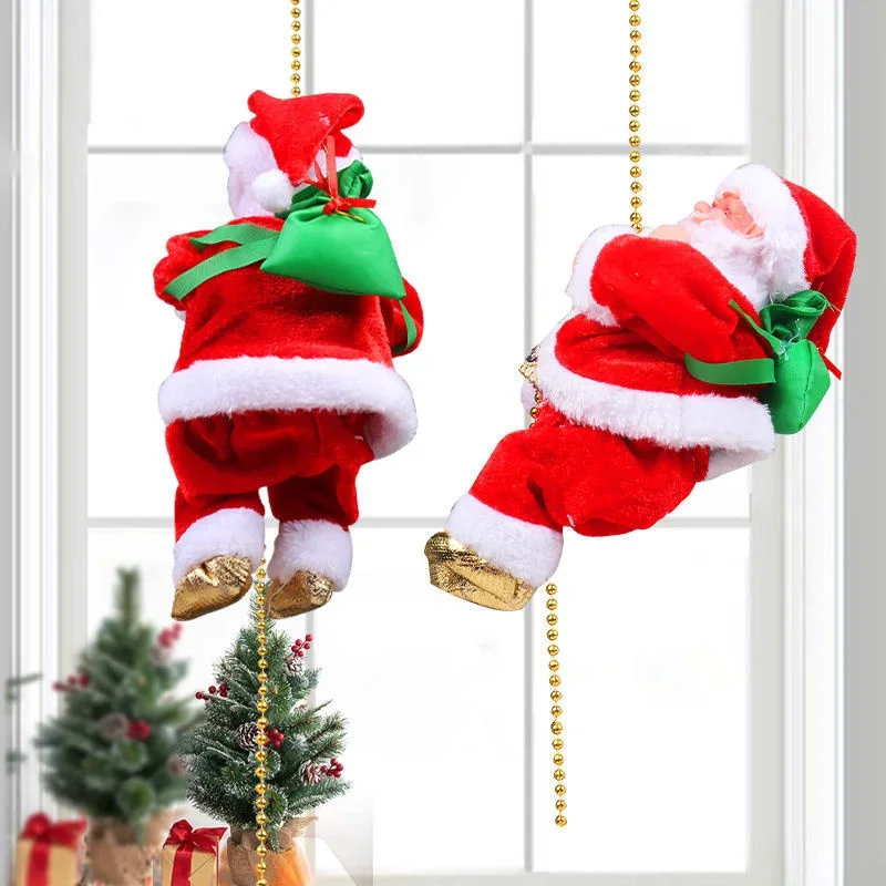 2024 Electric Santa Claus Climbing Beads Battery Operated Music Santa Musical Toys for Christmas Tree Home Decor