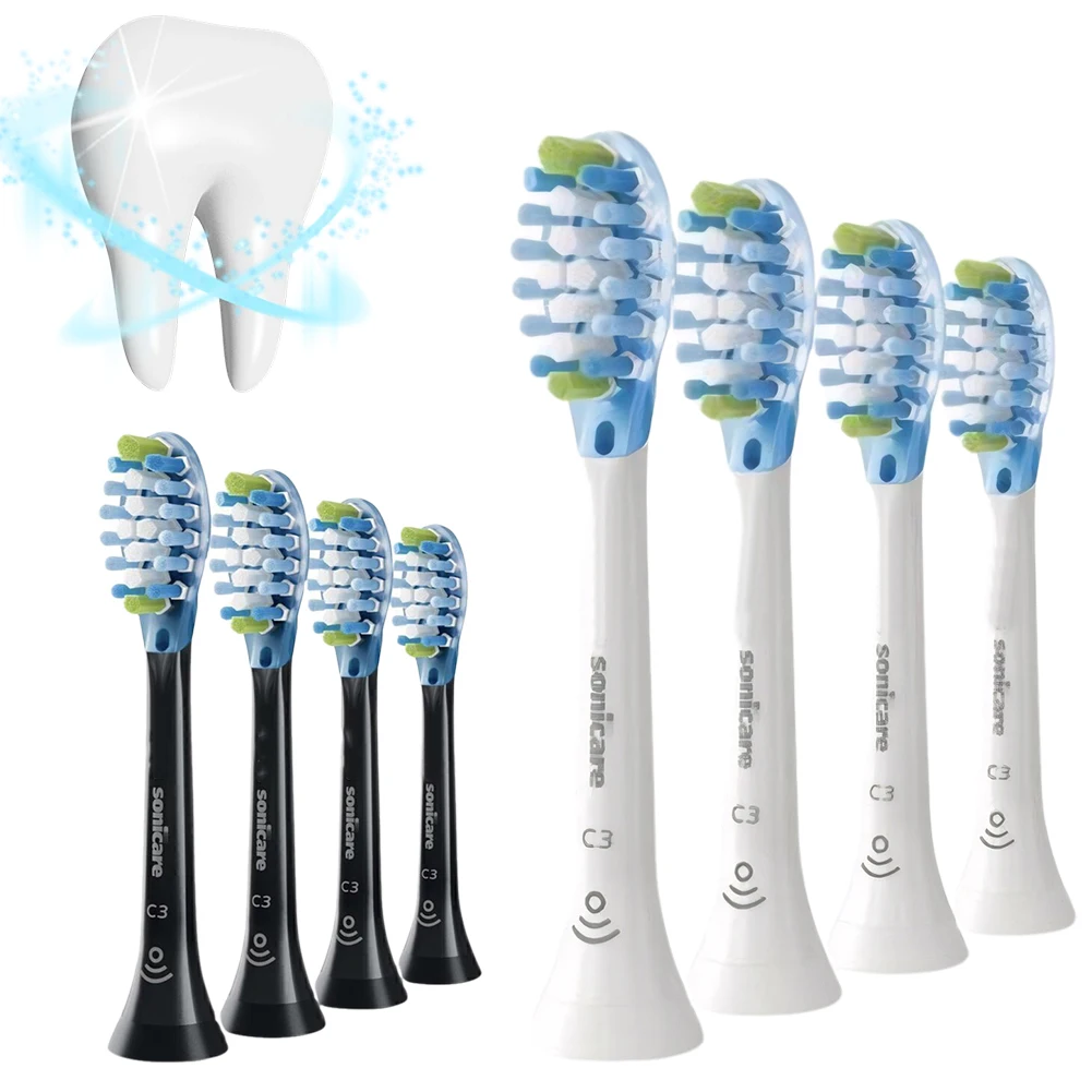 For Philips Sonicare C3 4PCS Toothbrush Heads Electric Toothbrush Head Toothbrush Brush Head White Or Black Plaque Defence