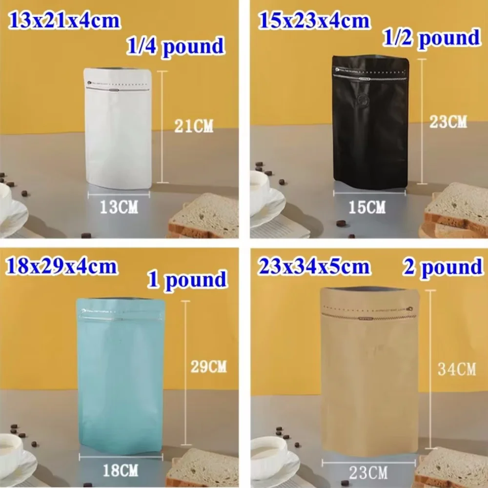 50PCS 1/4~2 Pound Aluminum Foil One-way Valve Coffee Zipper Bag DIY Cocoa Matcha Coffee Beans Tea Packaging Heat Sealing Pouches