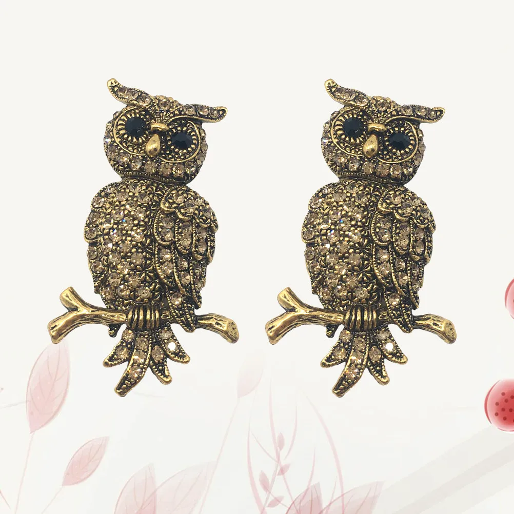 2Pcs Rhinestone Owl Brooch Brown Crystal Alloy Pin Animal Jewelry Decoration for Party Banquet Owl Brooch Animals Brooches