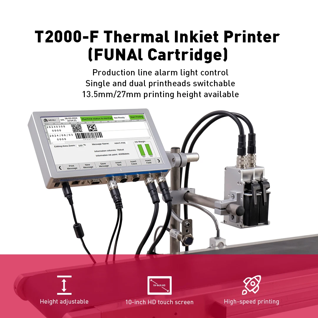 Docod OEM/ODM T2000-F Newest TIJ High-speed Printing 1-27mm for Expiry Date Batch Coding Industrial Inkjet Printer for Wholesale