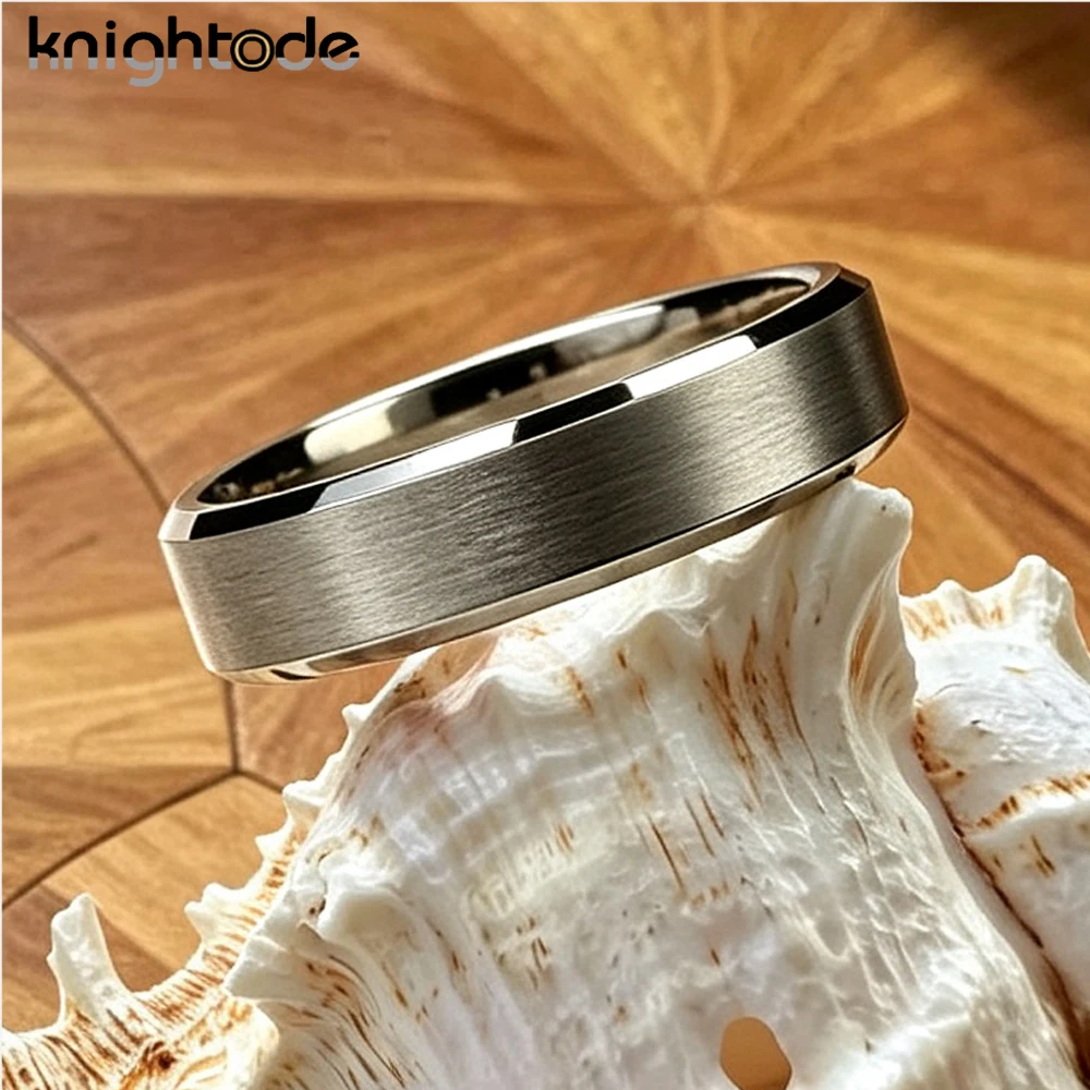 4mm Silvery Tungsten Carbide Wedding Ring for Women Beveled Edges Brushed Surface Comfort Fit Pinky Anniversary Jewelry