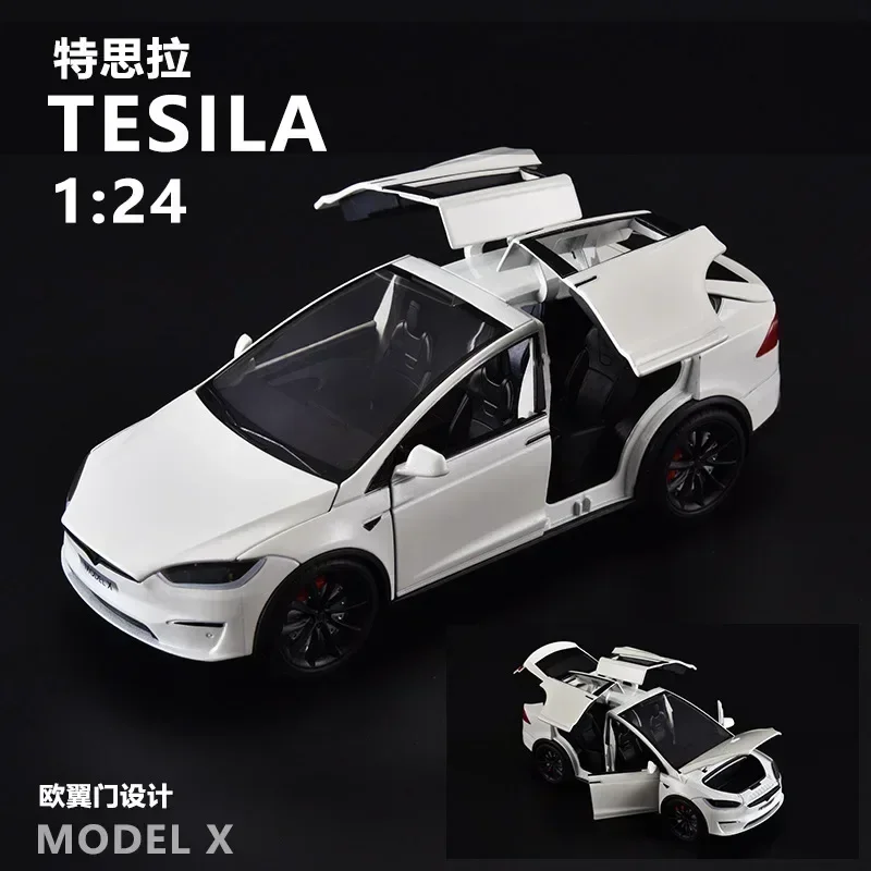 1:24 Tesla Model X Model lega Diecast Sound Light Pull Back Scale Model Car Toy for Boy regali da collezione commemorativi X66