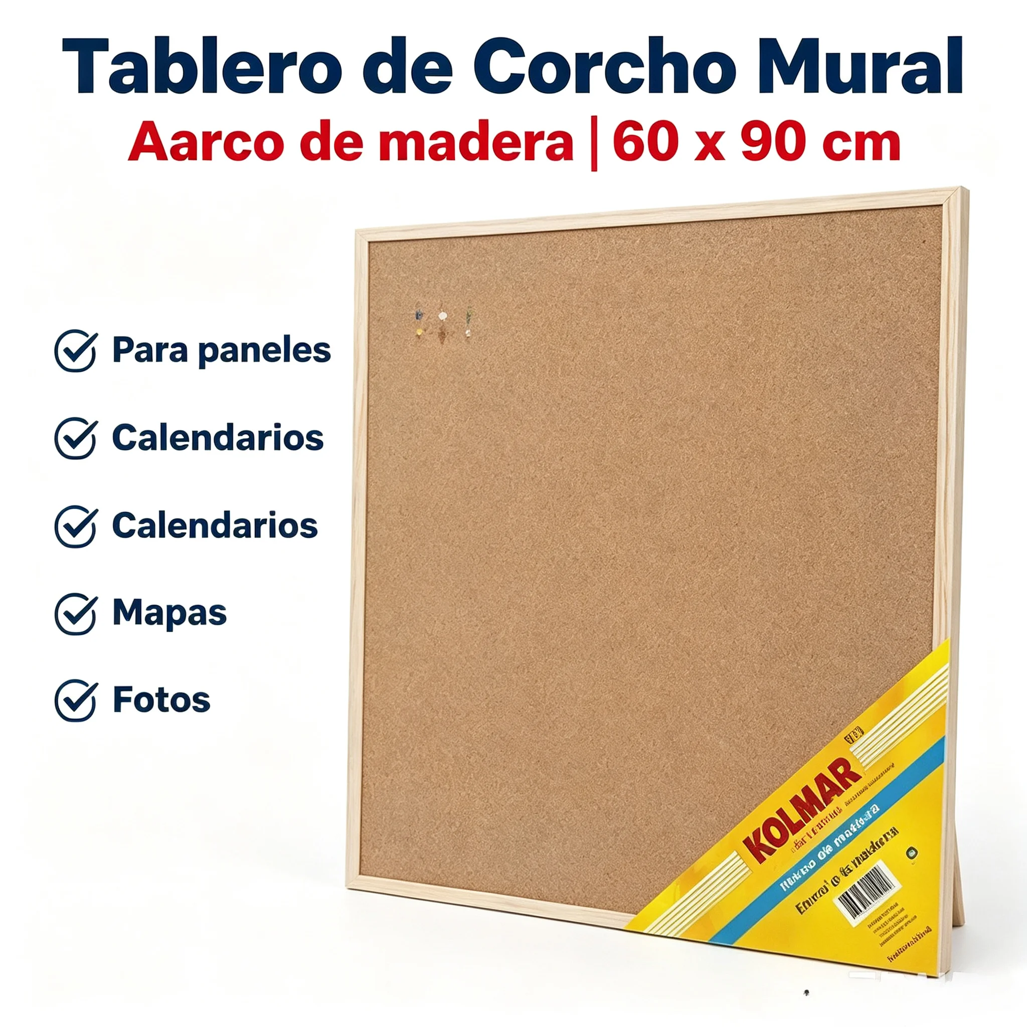 Tableau mural en liège neuf 2026 avec cadre en bois 60x90 cm, idéal pour panneaux, calendriers, cartes et photos, livraison rapide en Espagne