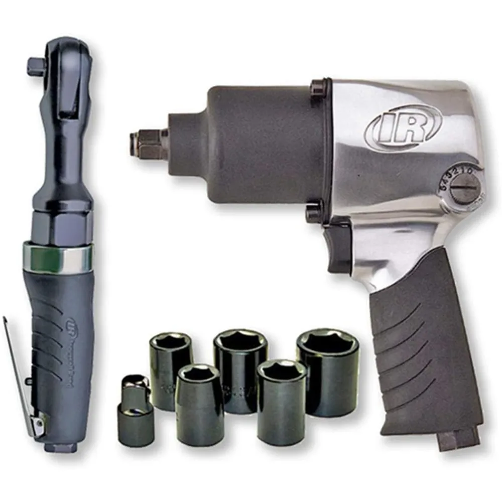 Half-Inch Air Impact Wrench and Eighth-Inch Air Ratchet Kit with Socket Set and Carrying Case