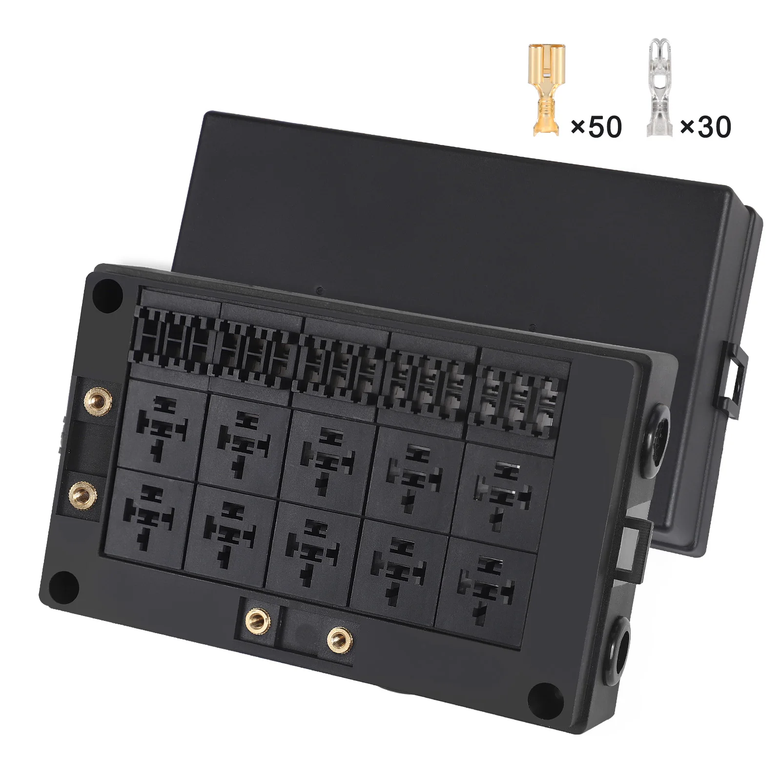 

Black 10 Way Car Relay Box 12V Fuse Box 15 Way Blade Fuse Holder Block Plastic For Auto Marine SUV Truck With Copper Terminals