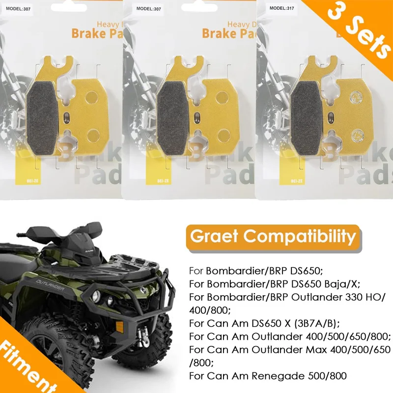 وسادات الفرامل شديدة التحمل FA307+FA317 تناسب Bombardier، Can Am Outlander/Max، Renegade Front + Rear Ceramic Disc Metal Brake Pads