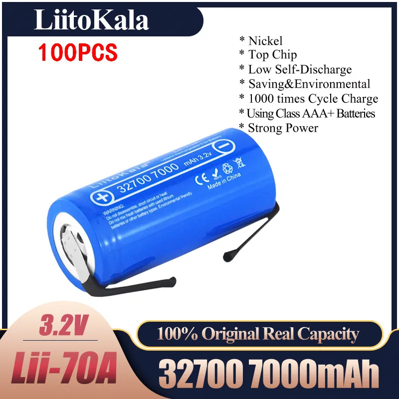 Wholes LiitoKala Lii-70A 3.2V 32700 6000mAh 7000mAh LiFePO4 Battery 35A Continuous Discharge Maximum High power battery+Nickel