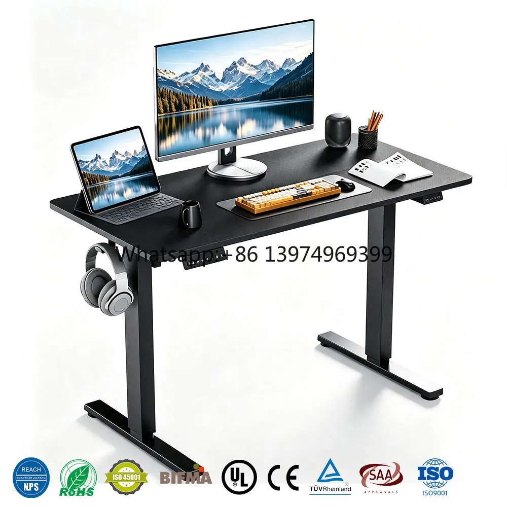 Black Electric Sit Stand Desk Frame Workstation Single Motor Ergonomic Standing Height Adjustable Base Computer Desk Frame