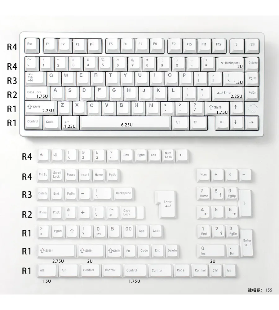 Minimalist white/black positive lettering character light-transmitting mechanical keyboard keycap PBT two-color customization