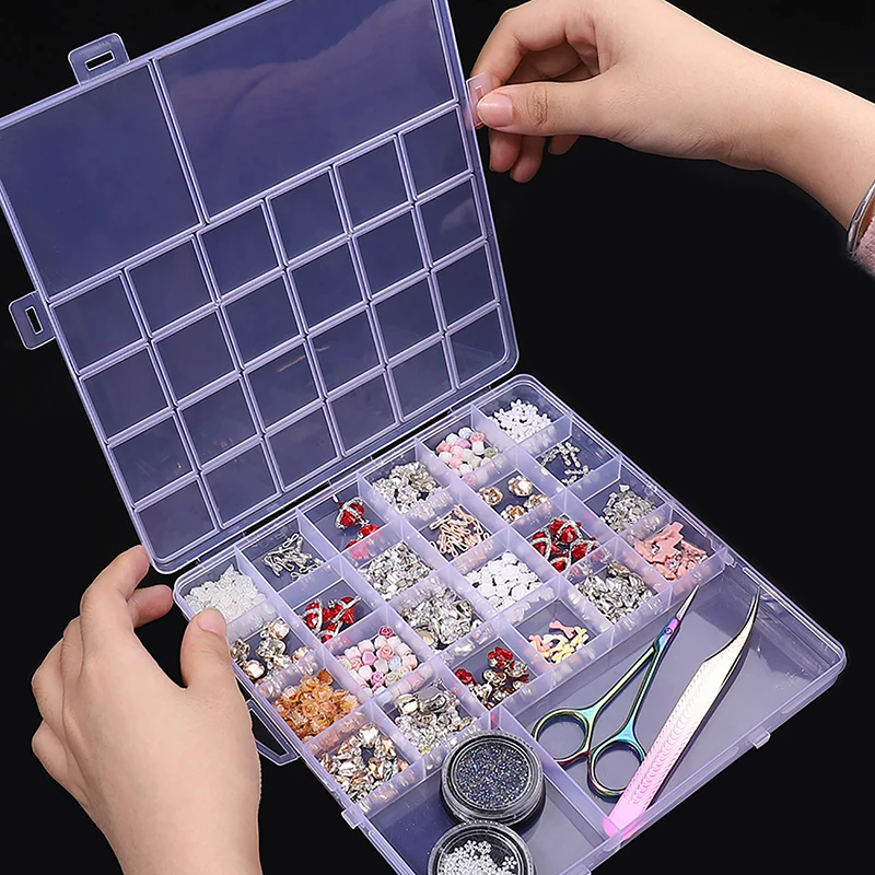 26 Grid Transparent Nail Art Empty Storage Case Box Nail Glitter Rhinestone Crystal Bead Display Accessories Container Box