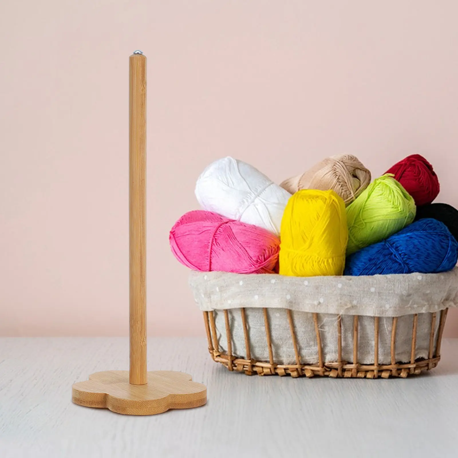 Wooden Rotating Yarn Spinner Holder for Crocheting Knitting Smooth Spindle Base Yarn Supply Organizer Desktop Craft Essential