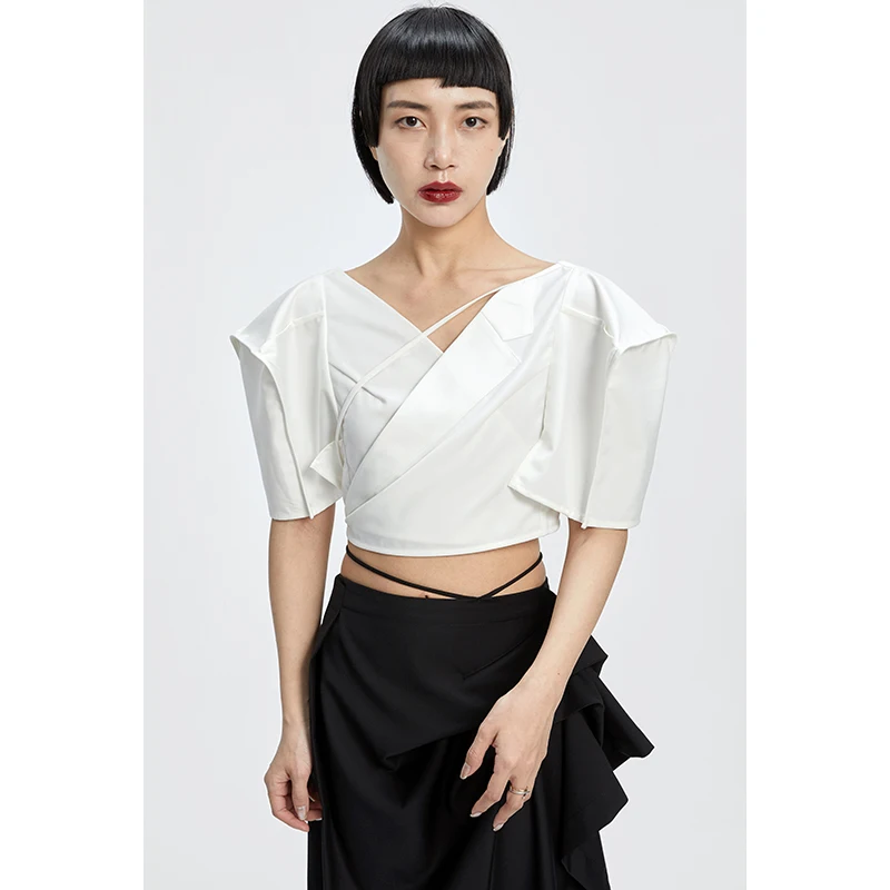 

Женский укороченный топ с асимметричным кроем, квадратным вырезом, в стиле тай-дай, однотонный, летний, приталенный крой