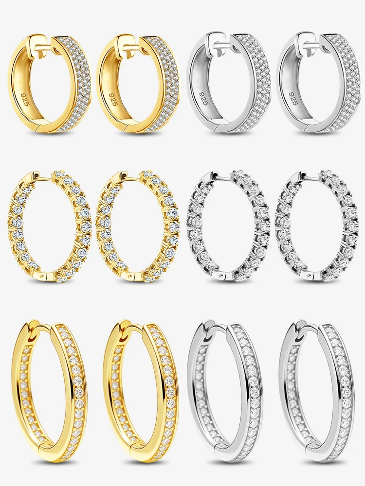 Klassischer, glänzender, vollrunder Zirkon-Ohrring aus 925er-Sterlingsilber für Frauen, Verlobung, Hochzeit, luxuriöser, hochwertiger, feiner Schmuck