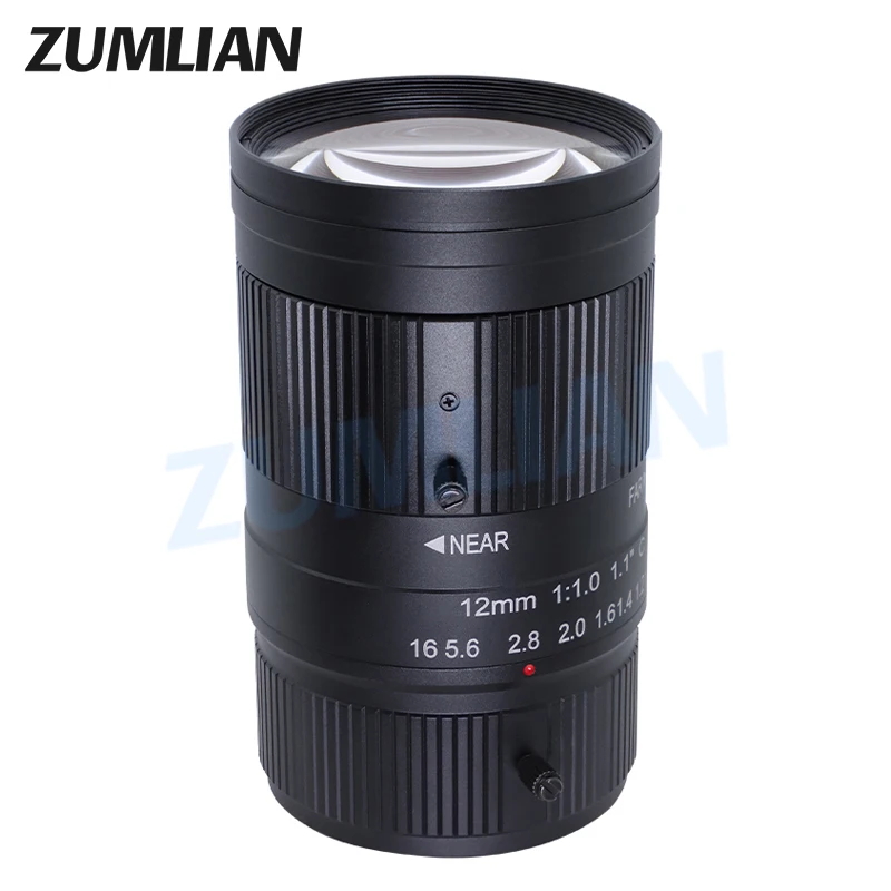 ZUMLIAN f1.0 Big Aperture 12mm Fixed Focus Lens CCTV Machine Vision 1.1'' C-Mount Lens for Industrial Inspection Cameras