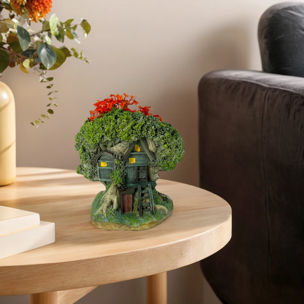 Tree House Flower Pot Bonsai Pot Decorative Succulent Planter Resin Forest House Planter Pot Multi-Function for Micro Landscape