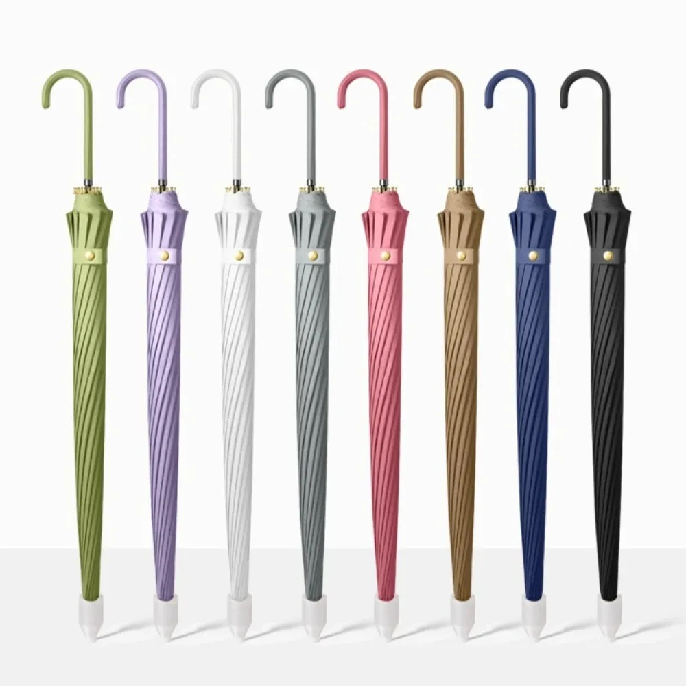 

16 Bone Small Umbrella Long Straight Handle Rod Umbrellas Handle Long PVC Waterproof CHigh Density Windproof Reinforced Umbrella