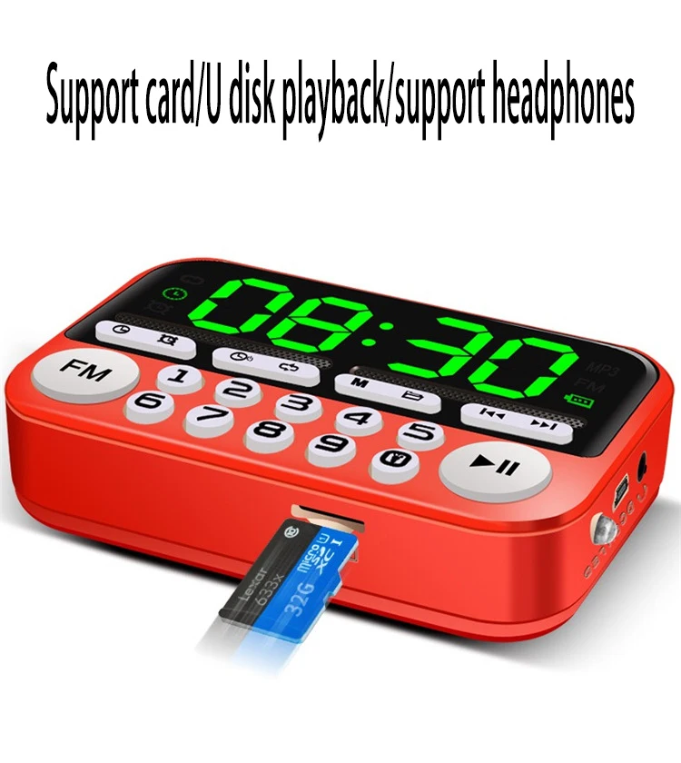 محمول صغير راديو FM المتكلم مشغل موسيقى TF بطاقة USB لأجهزة الكمبيوتر آي بود الهاتف مع شاشة LED الرقص HiFi إنذار-25