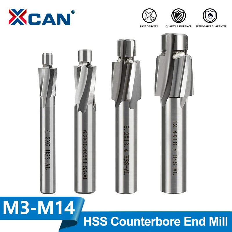 XCAN 1/5/7-teiliges HSS-Senkfräser-Set M3-M14, Pilotfräser, Senkbohrer, 4-schneidiger Flachfräser