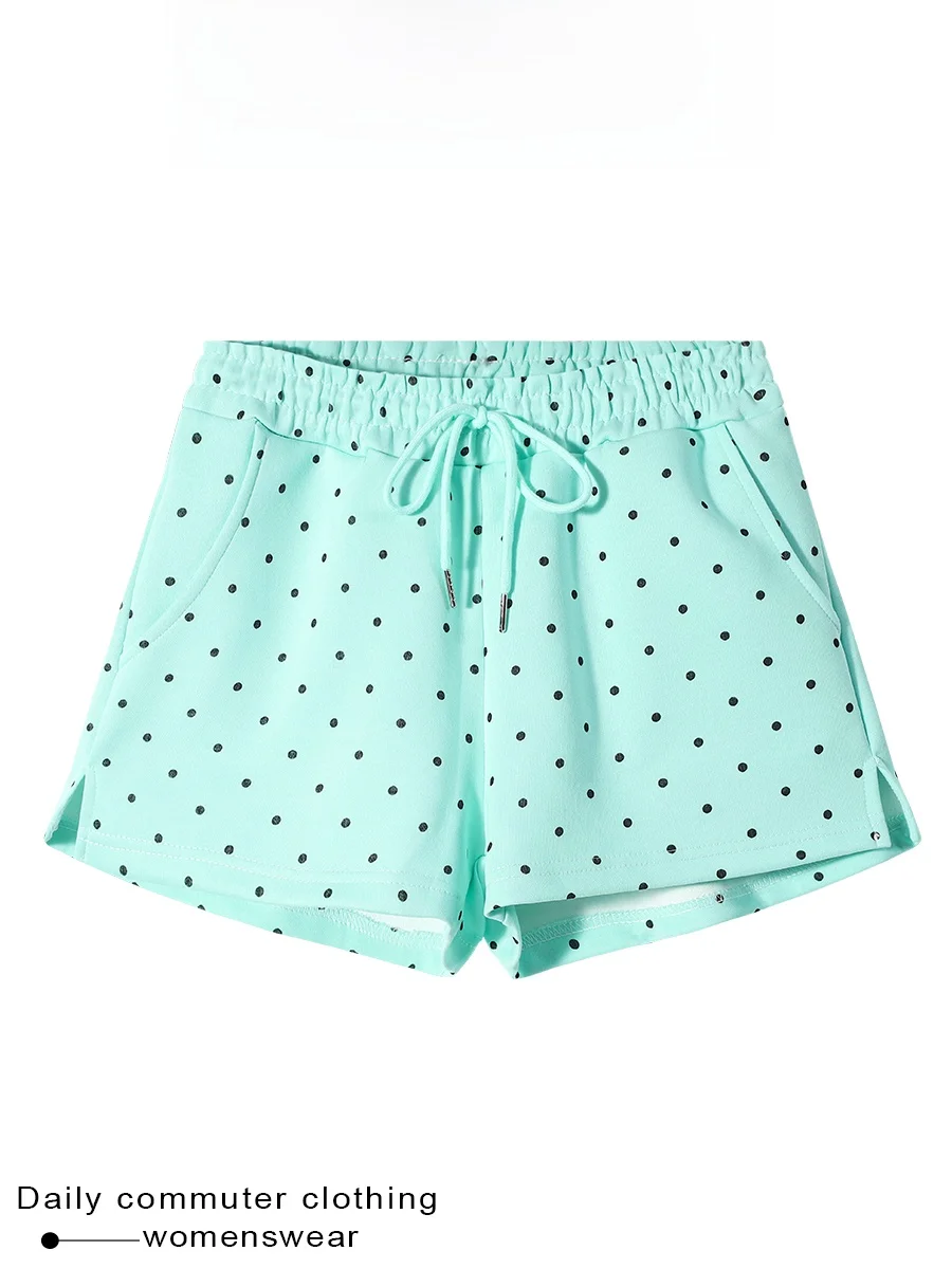 Coshehkg Summer New Style Women's Slim Fit Polka Dot Elastic Rope Casual Pants Short Pants Korean Version Simple Commute