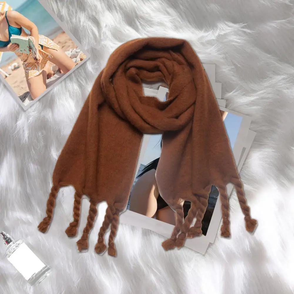 Women Solid Color Scarf Cozy Winter Scarf Collection Thick Warm Pashmina with Tassels Versatile Solid for Outdoor for Women