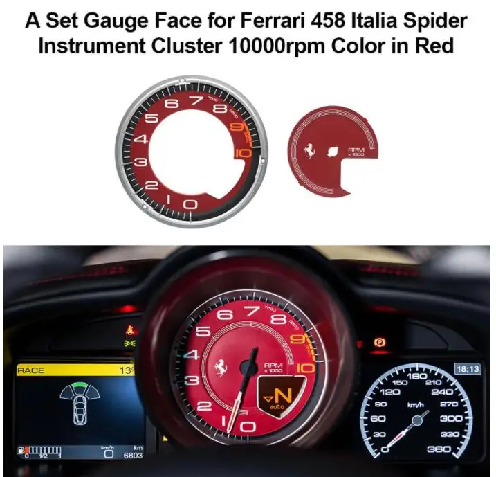 

A Set Gauge Face for Ferrari 458 Italia Spider Instrument Cluster 10000rpm Red