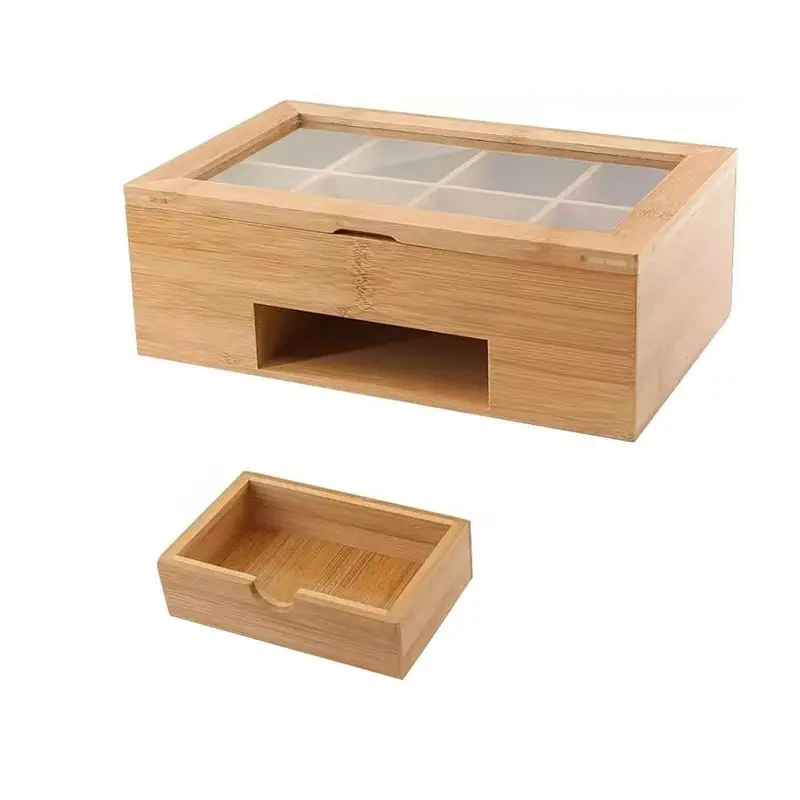 

Органайзер для чайных пакетиков с ящиком и акриловым окном — бамбуковая коробка для хранения чая — держатель для чайных пакетиков, держатель для чайных пакетиков