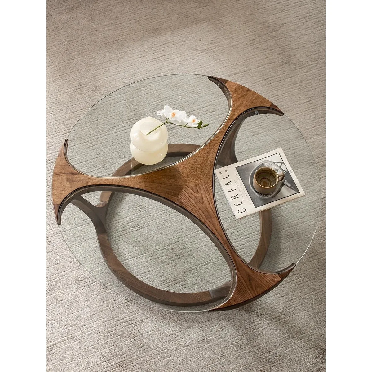 walnut glass special-shaped coffee table Nordic Japanese minimalist living room full solid wood round tea table sofa edge table