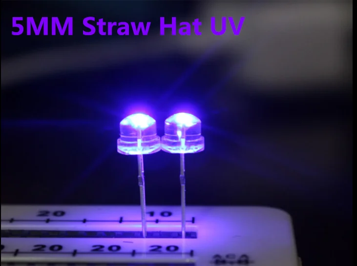 100pcs 5mm Straw Hat UV Purple Light Wide Angle Ultraviolet 395nm - 400nm Transparent 5 mm 20mA 3V Light-Emitting Diode LED Lamp