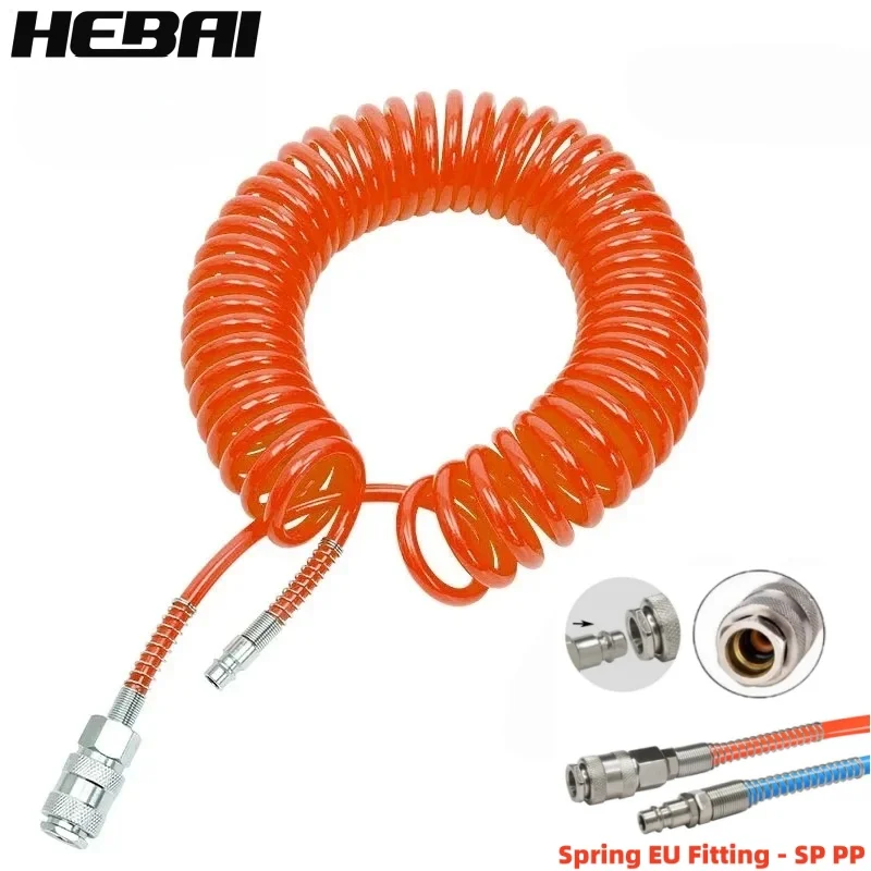 HEBAI Compressor Air Tools 6M 9M 12M High Pressure PU Tubing Gas Spring Pneumatic Spiral Tubing EU Quick Coupling Pipe EU Type