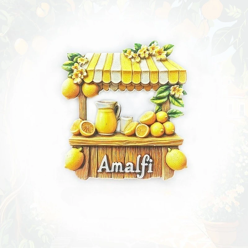 Amalfi Lemon Stand Fridge Magnet - 3D Italian Souvenir Coastal Citrus Decor Unique Mediterranean Gift
